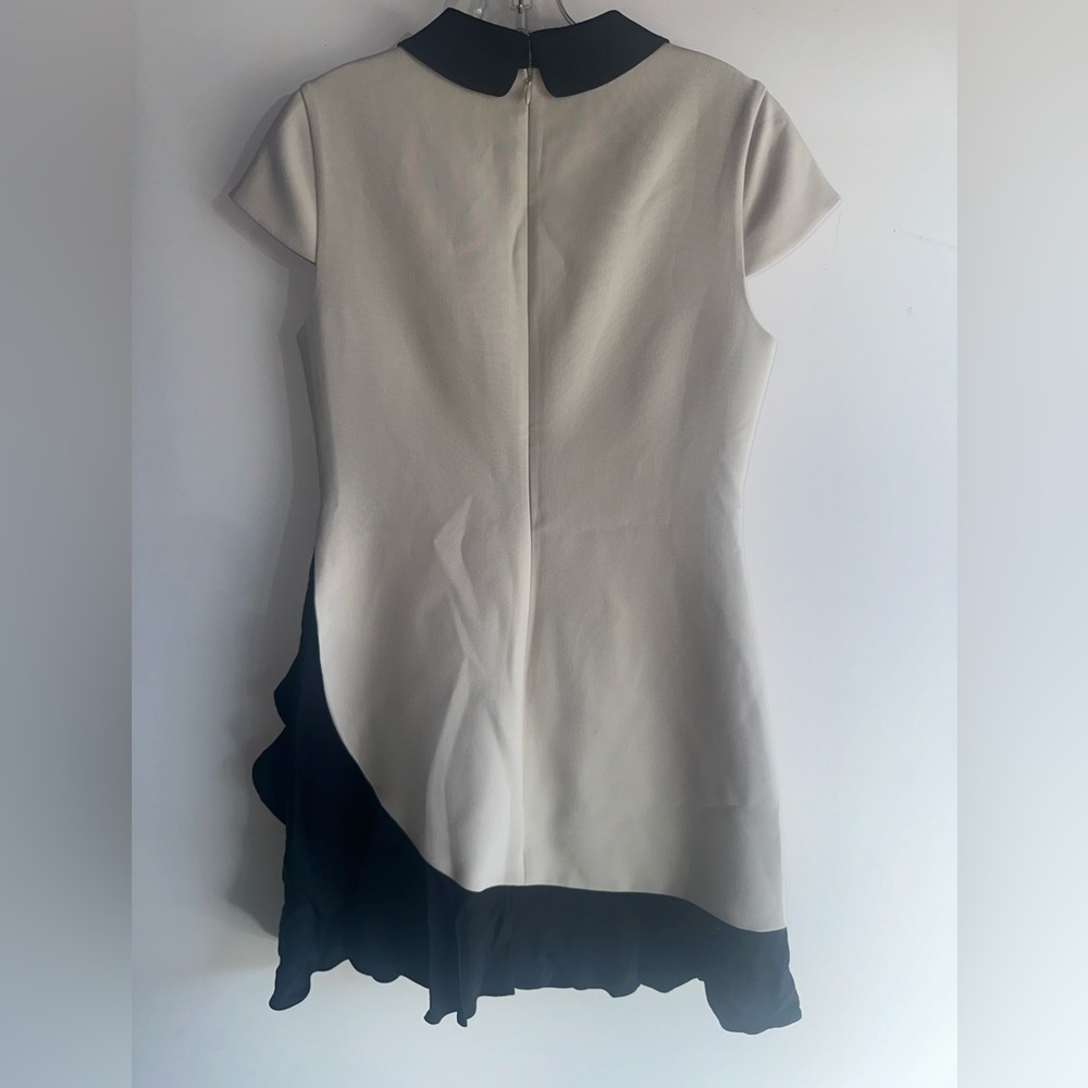Kate Spade New York Womens Black White Cap Sleeve ruffle Asymmetric Dress Size 4